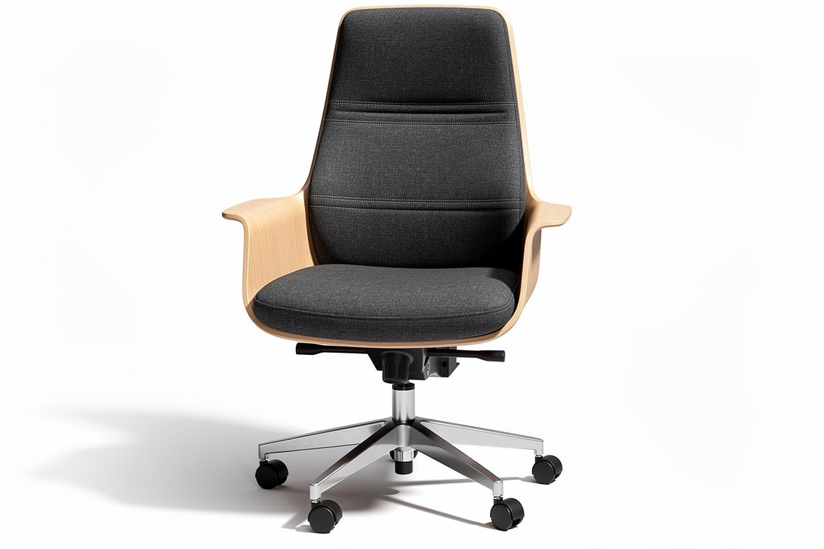 Ergonomische Bureaustoel met Houten Armen en Zwenkwielen