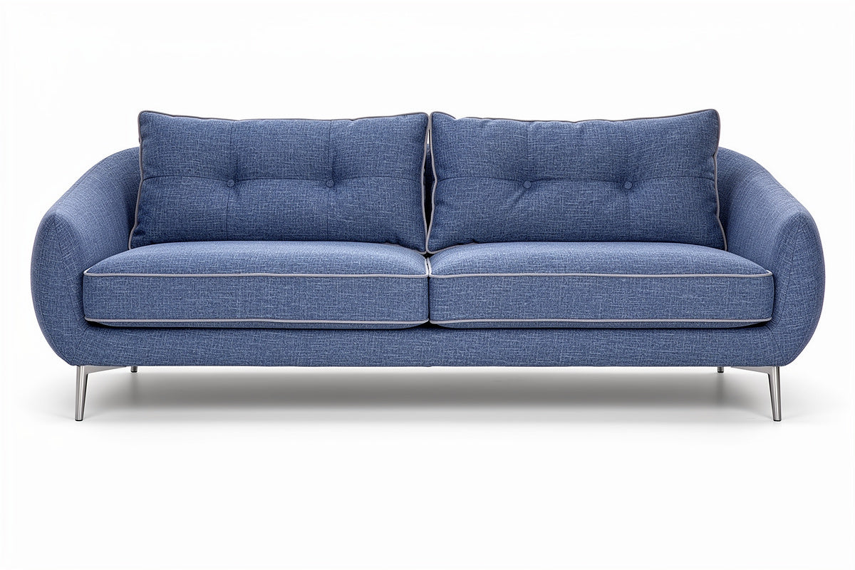 Moderne Blauwe Bank met Kussens en Ronde Vorm