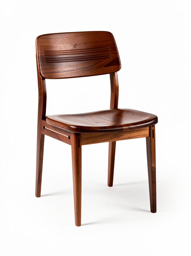 "Elegant Houten Stoel met Gestreepte Rugleuning"