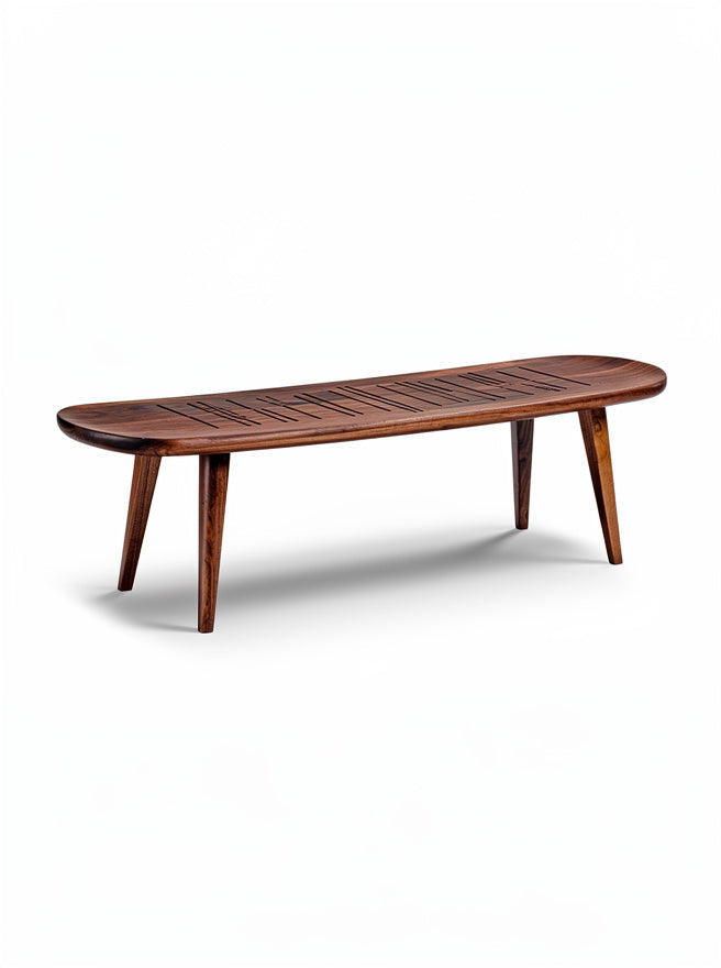 Technische titel: "Elegante Houten Salontafel met Sleuven, Modern Design en Ovale Vorm"