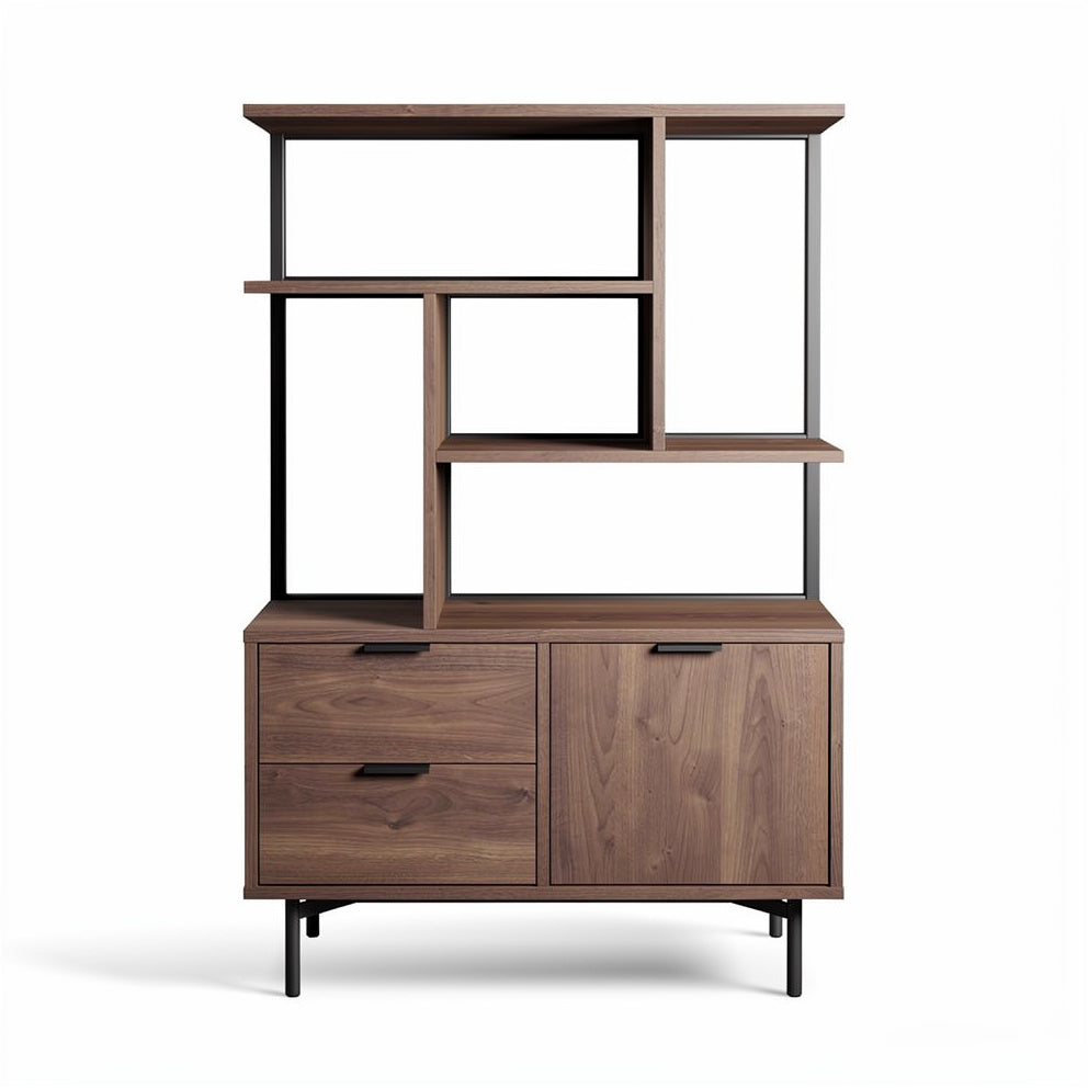 Moderne Houten Boekenkast met Stalen Frame en Opslagruimtes