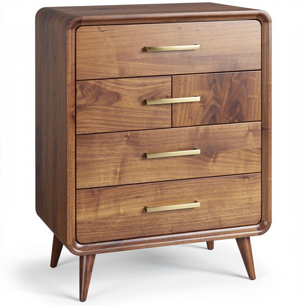 "Moderne Houten Ladekast met Vier Lades en Messing Handgrepen"
