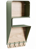 "Moderne Wandplank met Haken en Houten Accenten"